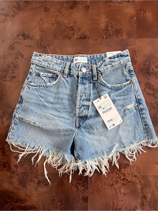 Zara Pants - ZARA Light Blue High-Waist Distressed Denim Shorts